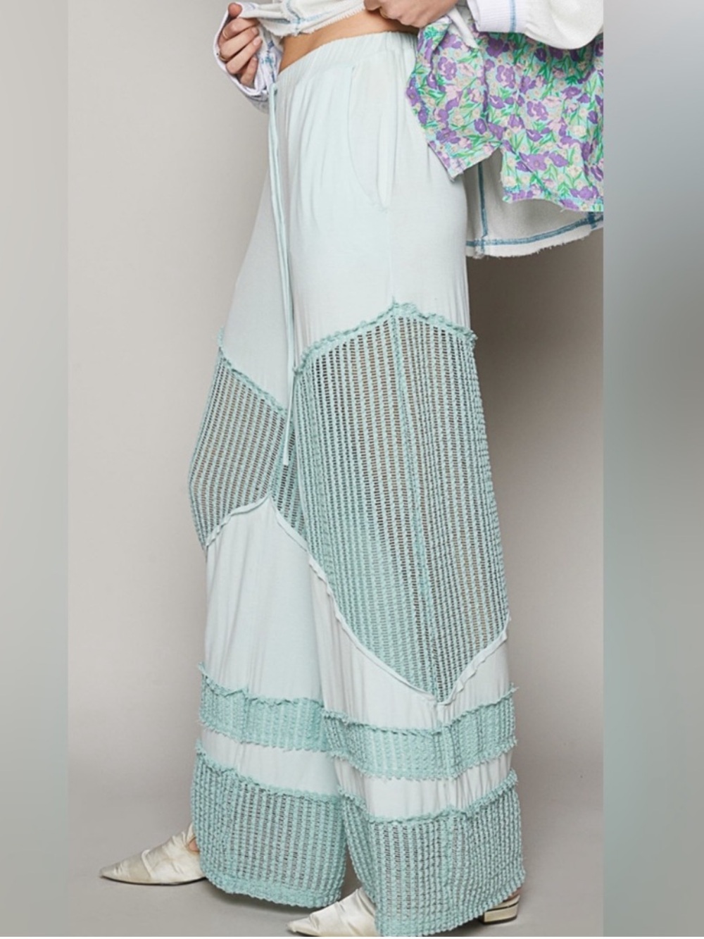 POL Light Blue Crochet-Trim Wide Leg Pants - Picture 5 of 5